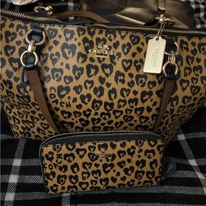 Coach Tan and Black Leopard Tote Bag